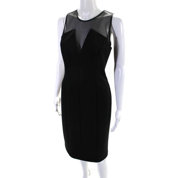 Vince Camuto Women's Round Sheer Neck A-Line Midi Dress Black Size 10 - Picture 2 of 7